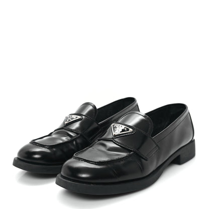 Prada Spazzolato Metal Triangle Logo 20mm Loafers 39.5 Black 4 of 11