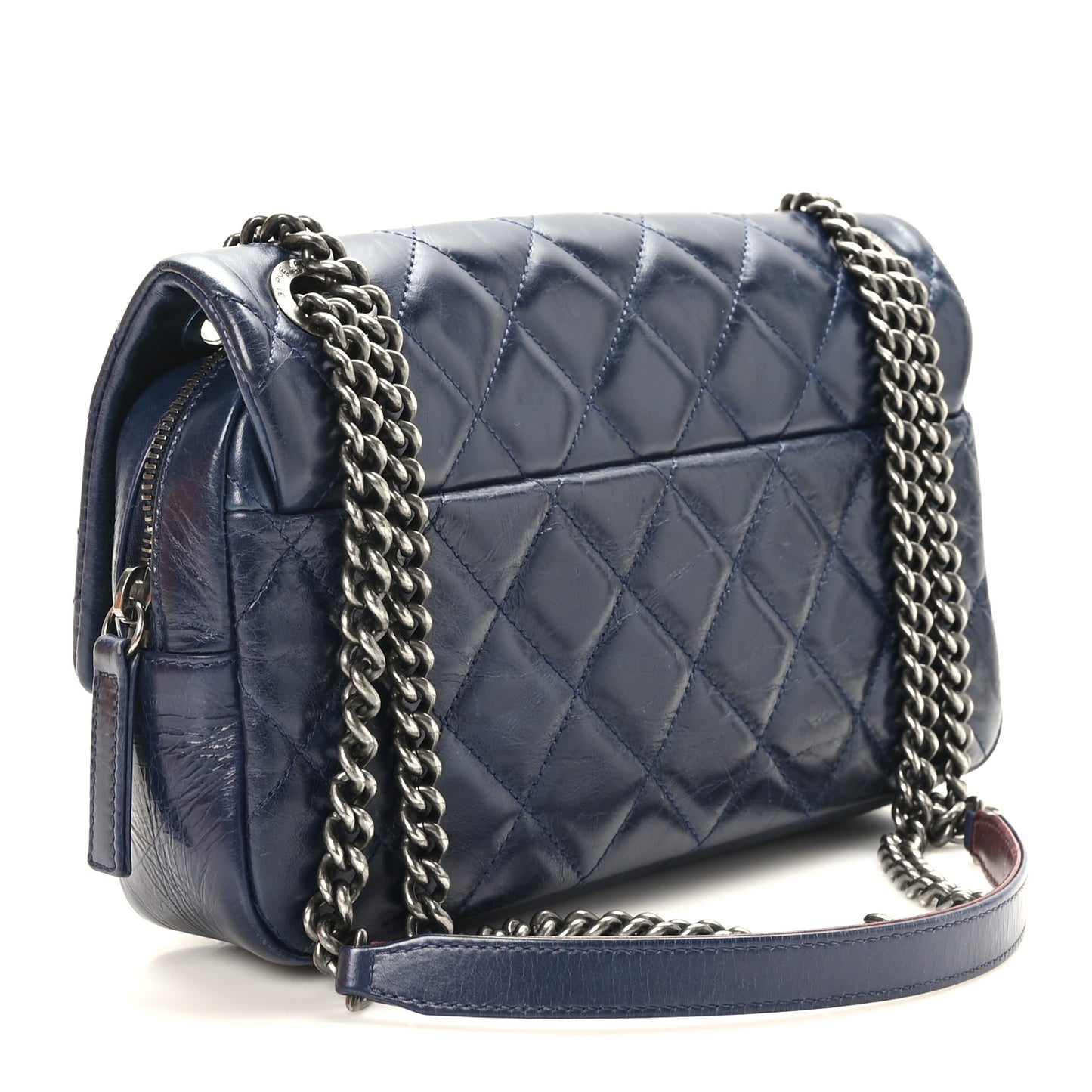 Glazed Calfskin Quilted Medium Duo Color Flap Blue