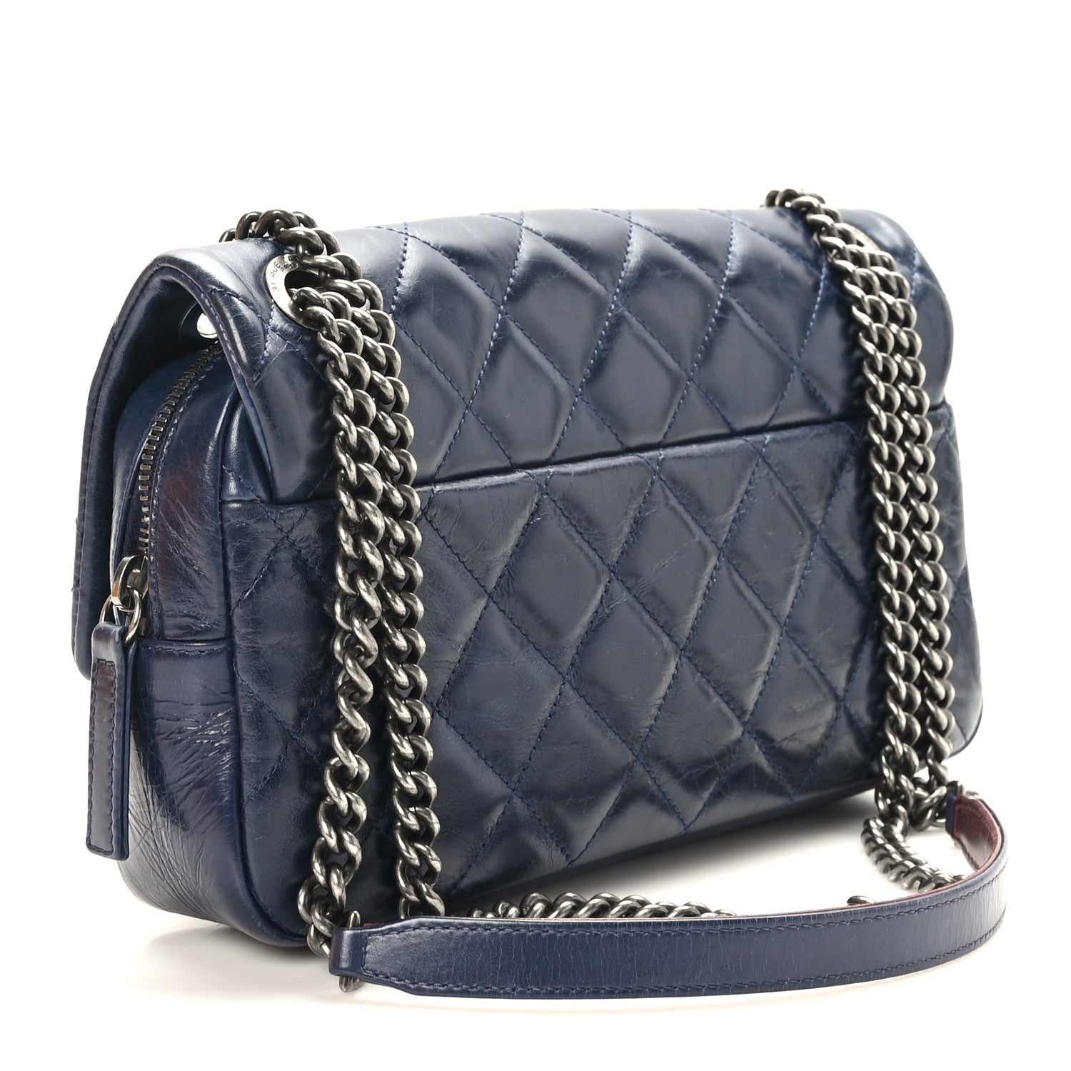Chanel Glazed Calfskin Quilted Medium Duo Color Flap Blue 2 of 10
