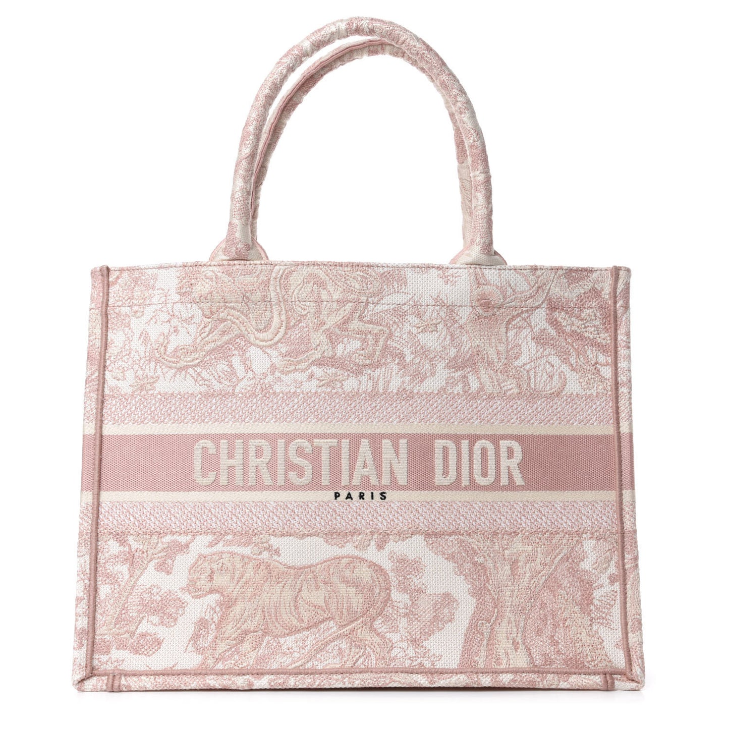 Canvas Embroidered Medium Dioriviera Toile De Jouy Book Tote Rose