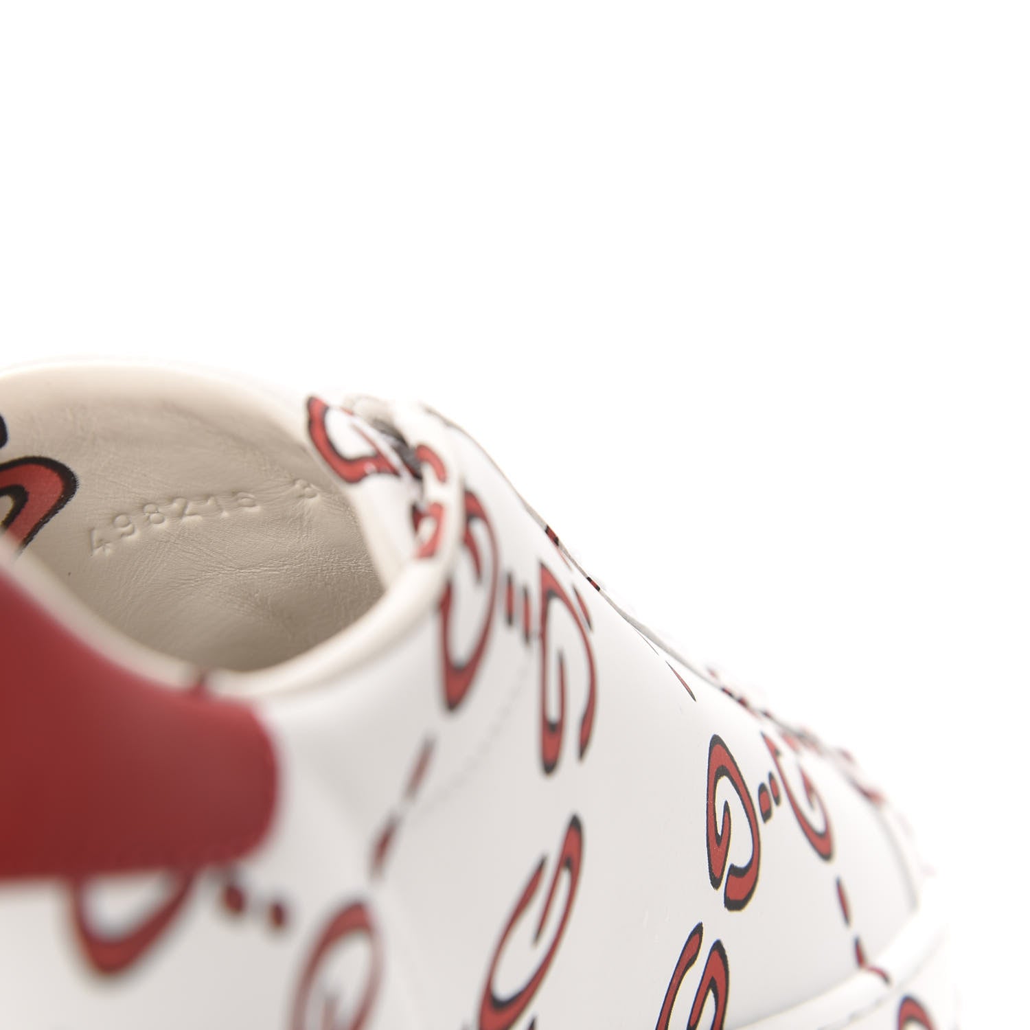 Gucci Calfskin GucciGhost Print Womens Ace Sneakers 38 White Hibiscus Red 7 of 10