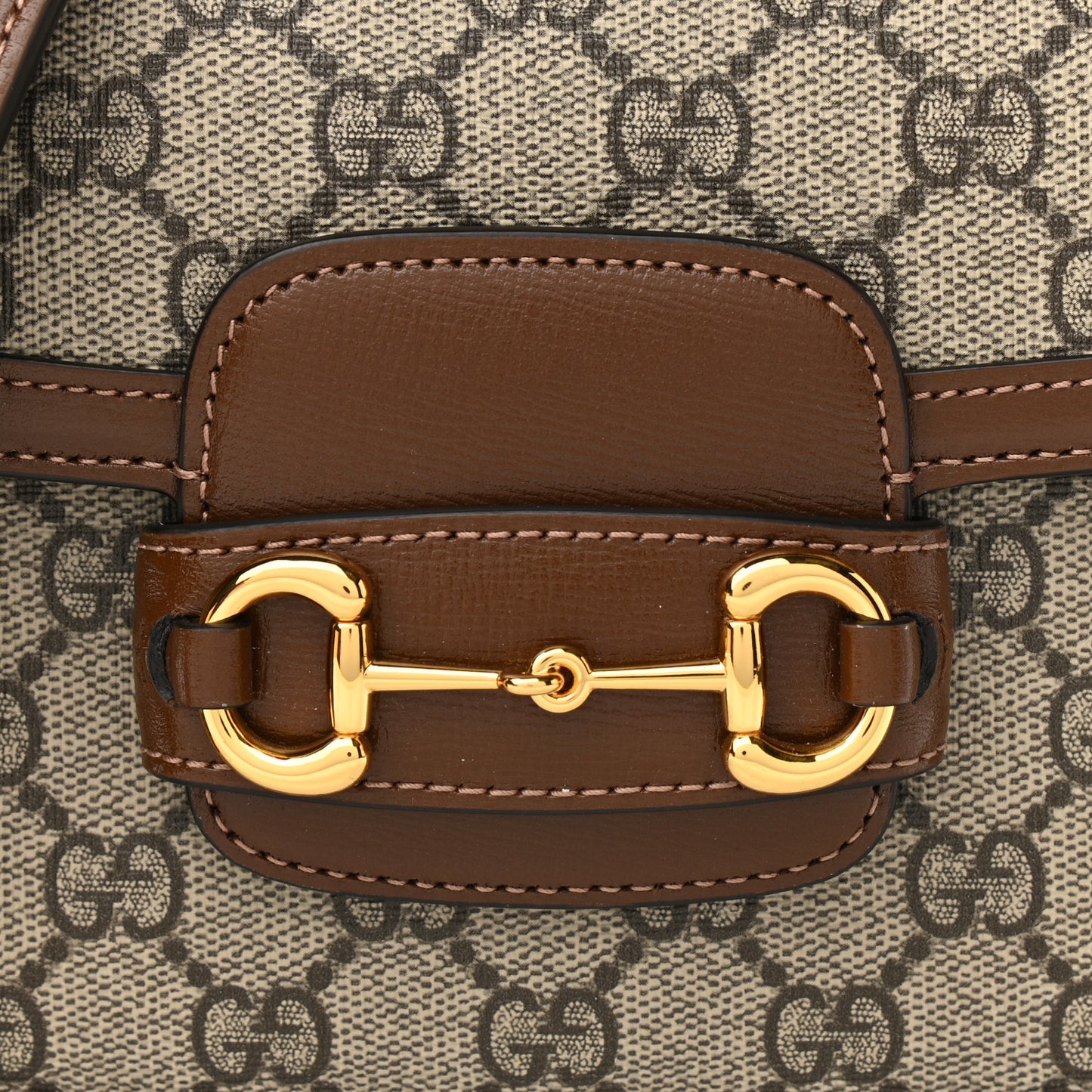 GG Supreme Monogram Web Mini Horsebit 1955 Shoulder Bag Beige Brown Sugar