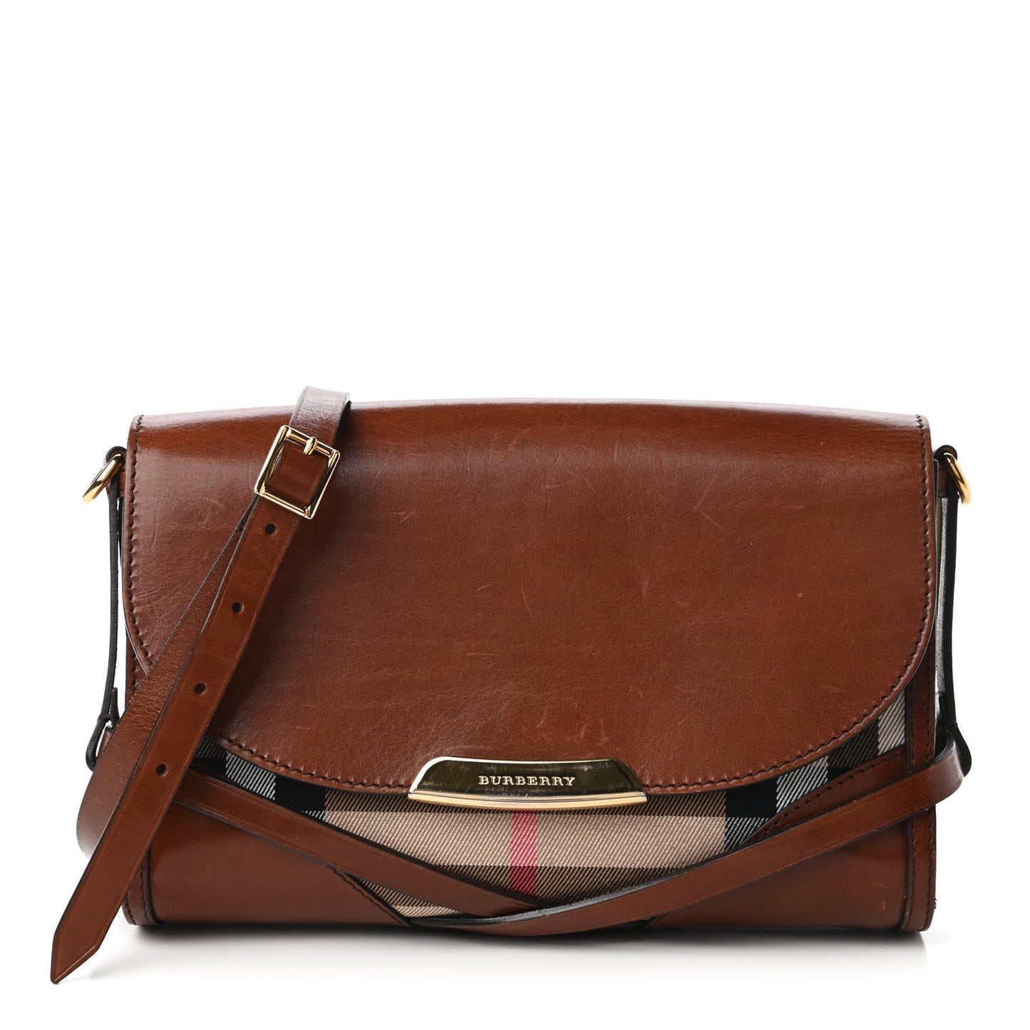 House Check Bridle Calfskin Small Abbott Crossbody Bag Tan