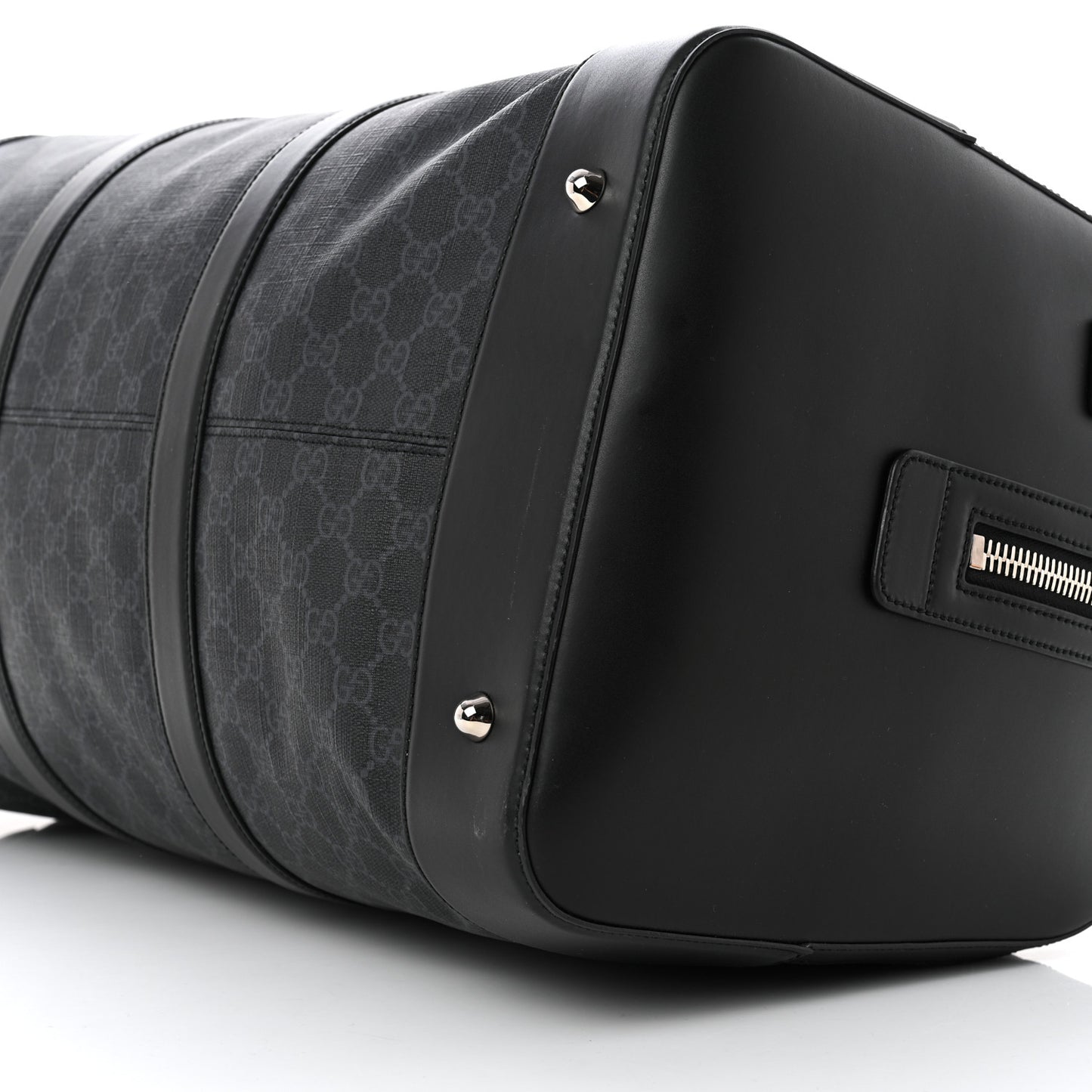 Soft GG Supreme Monogram Appia Calfskin Web Large Carry On Duffle Bag Black Grey