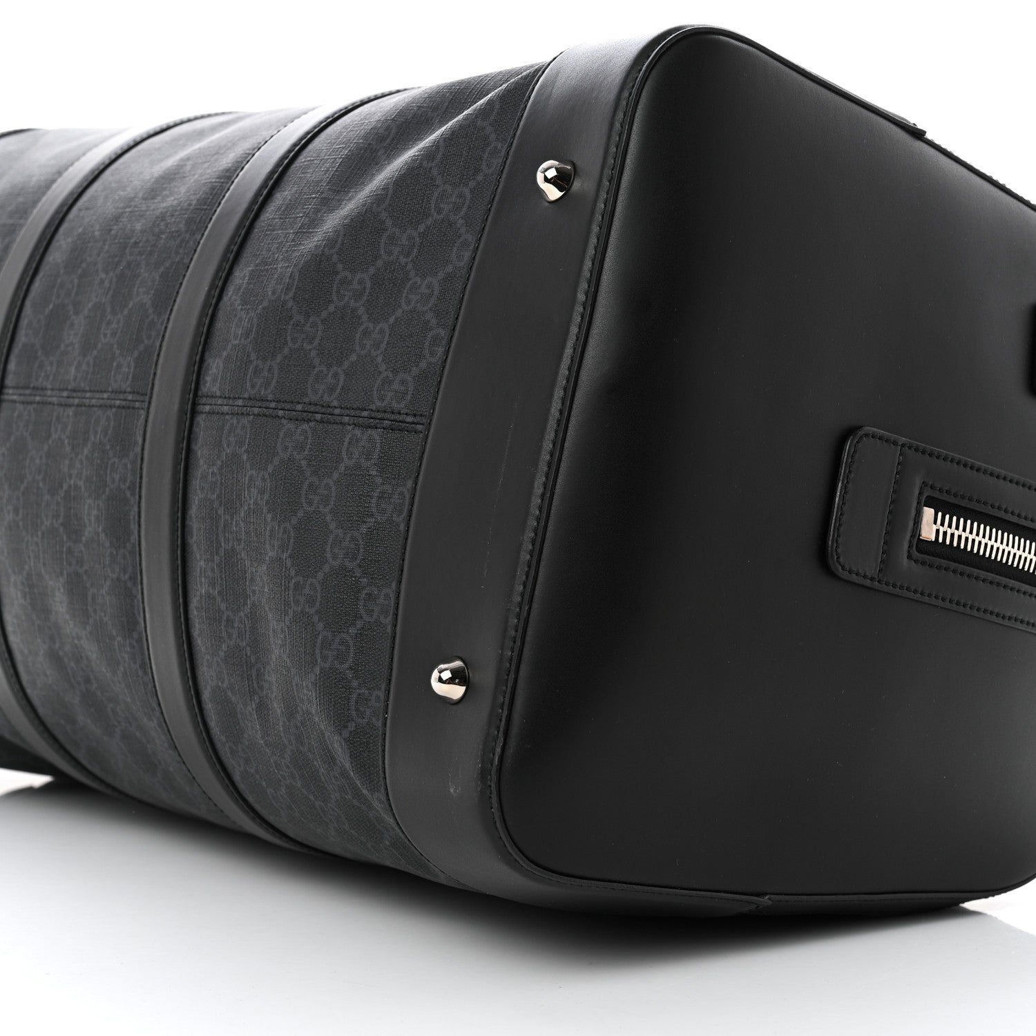 Gucci Soft GG Supreme Monogram Appia Calfskin Web Large Carry On Duffle Bag Black Grey 10 of 14