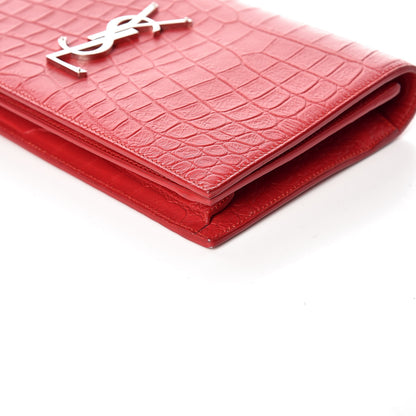 Saint Laurent Calfskin Crocodile Embossed Classic Kate Monogram Clutch Red 6 of 11