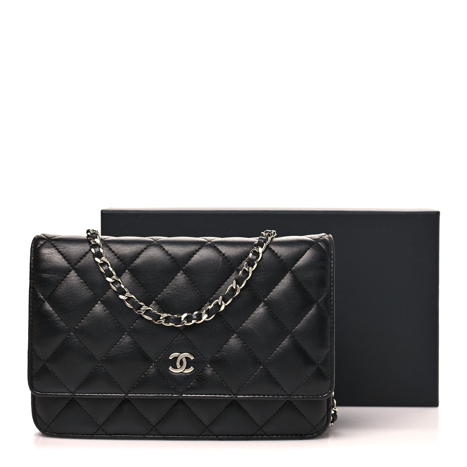 Chanel Lambskin Quilted Wallet On Chain WOC Black 12 of 12