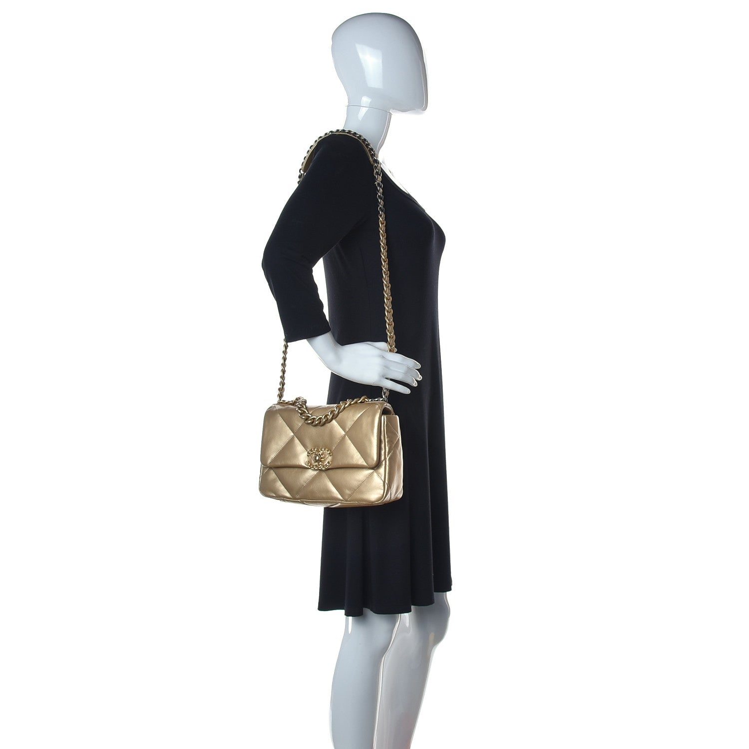 Chanel Metallic Goatskin Quilted Medium Chanel 19 Flap Gold 2 of 12