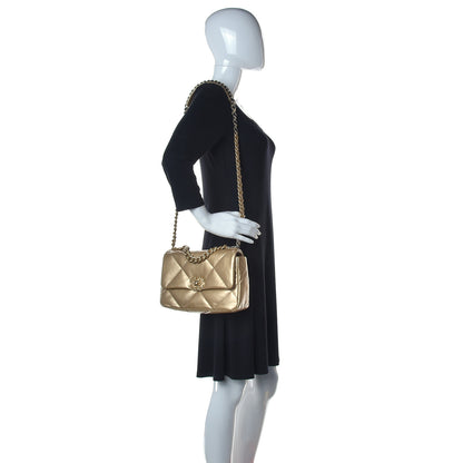 Chanel Metallic Goatskin Quilted Medium Chanel 19 Flap Gold 2 of 12
