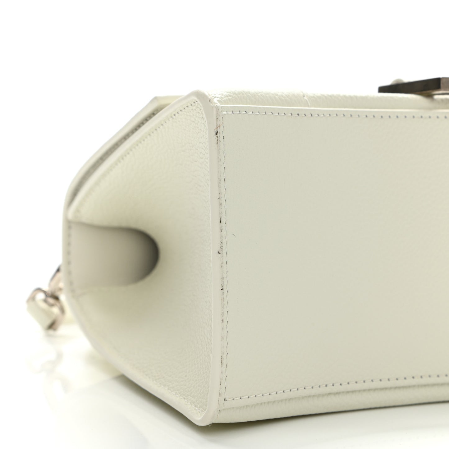 Grained Calfskin Small Hourglass Top Handle Bag White