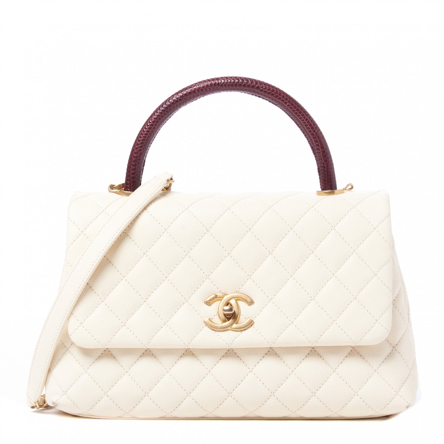 Caviar Lizard Quilted Small Coco Handle Flap Ivory