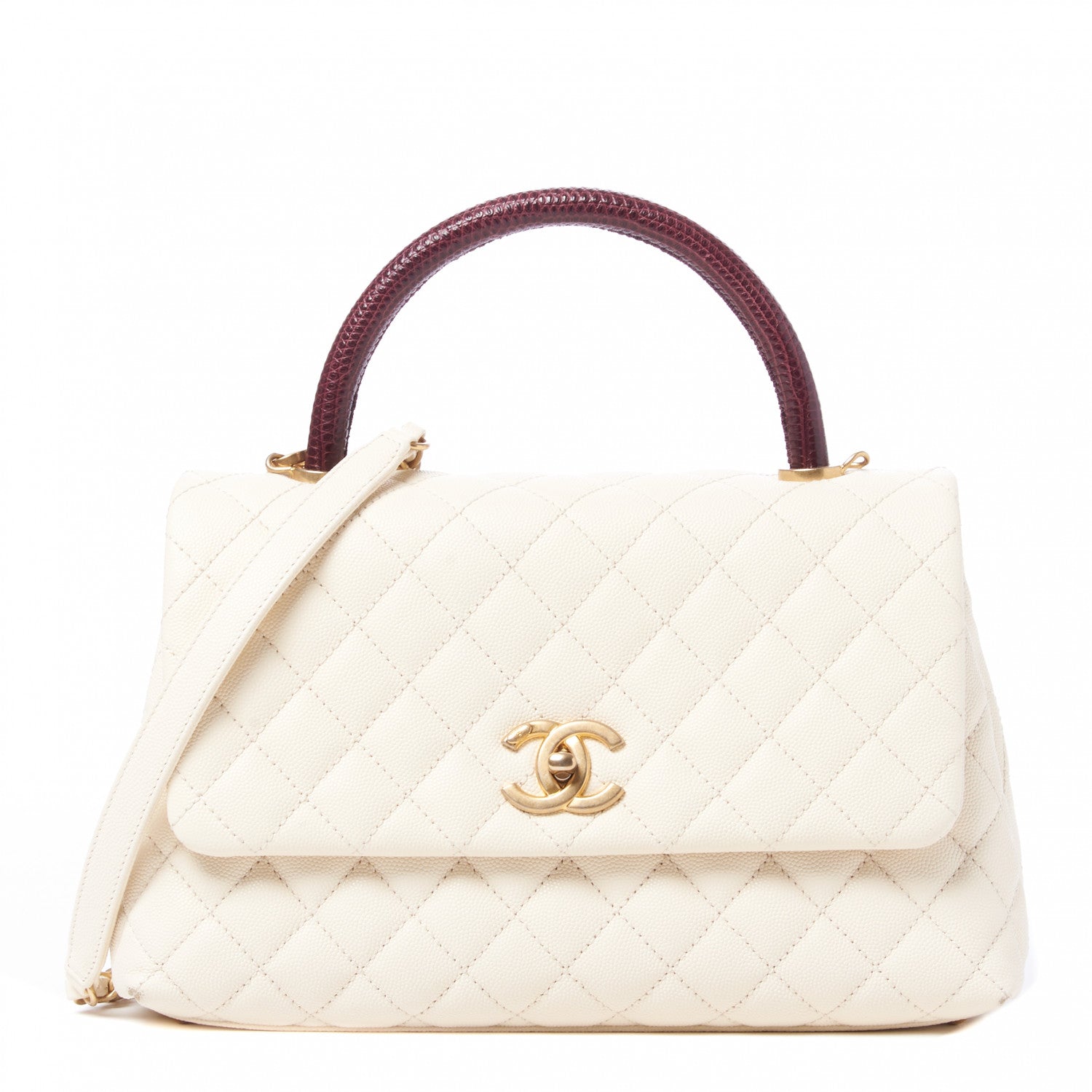 Chanel Caviar Lizard Quilted Small Coco Handle Flap Ivory 1 of 9