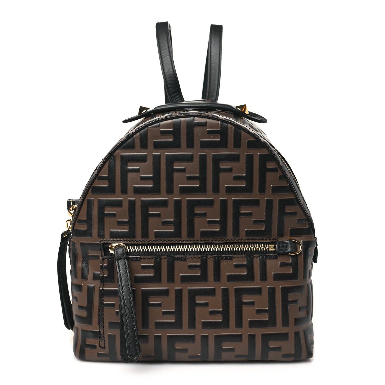 Fendi Vitello Bi-Color FF 1974 Embossed Mini Backpack Maya Black 1 of 11