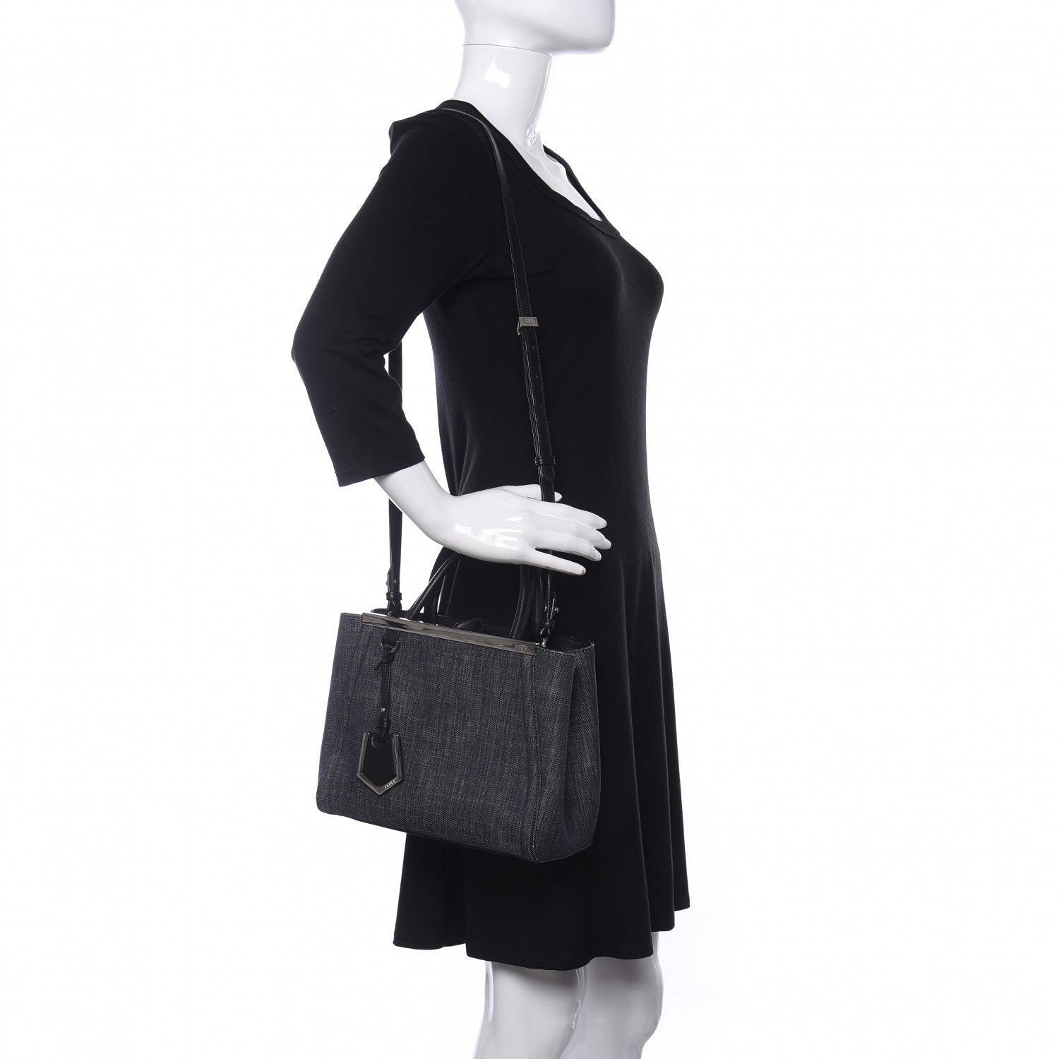 Fendi Denim Petite 2Jours Tote Blue Black 2 of 10