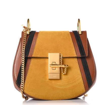 Chloe Suede Calfskin Patchwork Mini Drew Shoulder Bag Tobacco 1 of 8