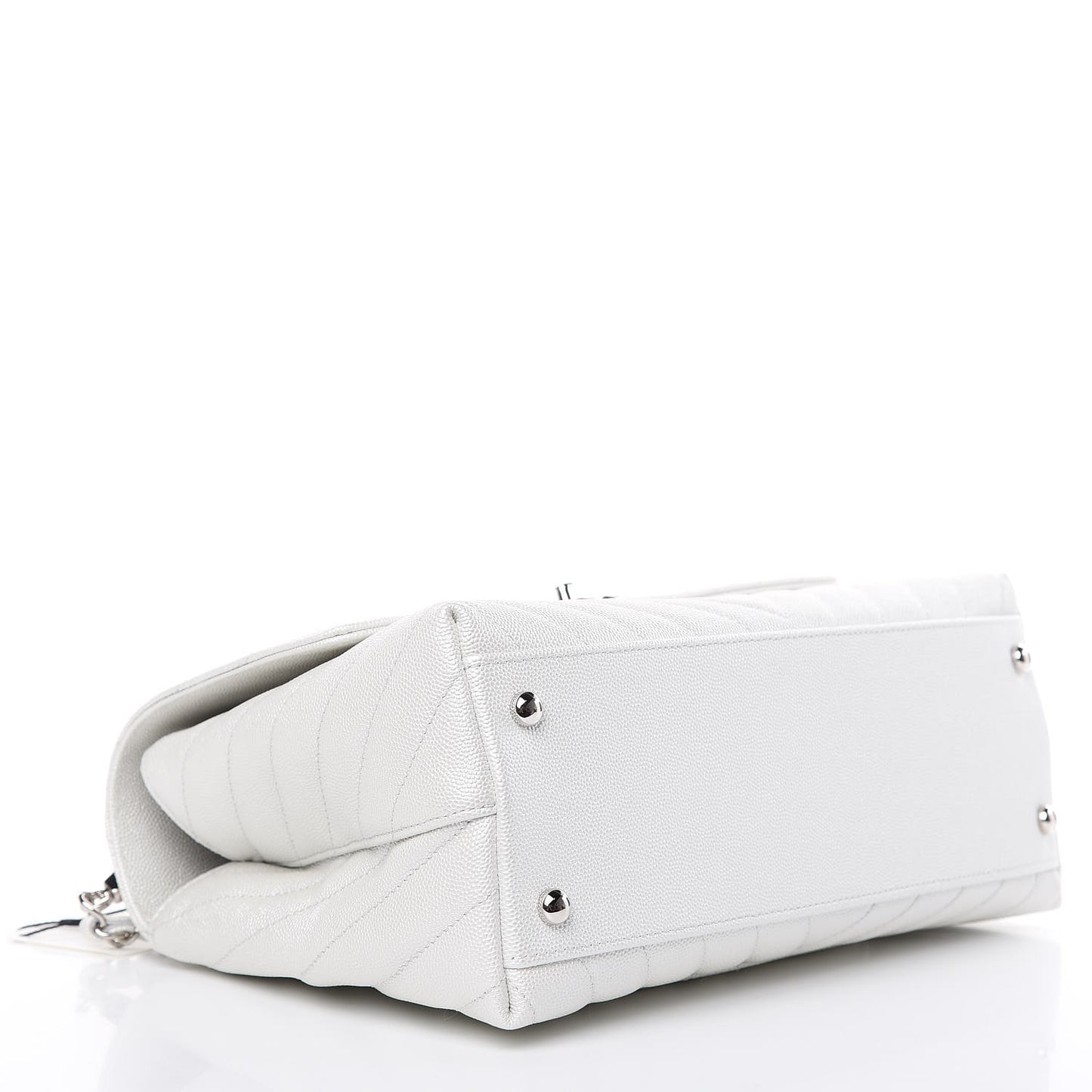 Iridescent Caviar Chevron Quilted Small Coco Handle Flap White