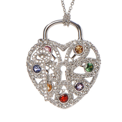 Tiffany 18K White Gold Diamond Multistone Filigree Heart Pendant Necklace 4 of 8