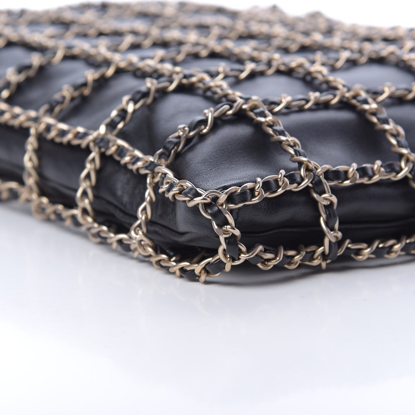 Lambskin Large Shopping Chain Tote Black