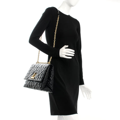 Louis Vuitton Lambskin Flower Quilted Twist Shoulder Bag GM Black 2 of 6