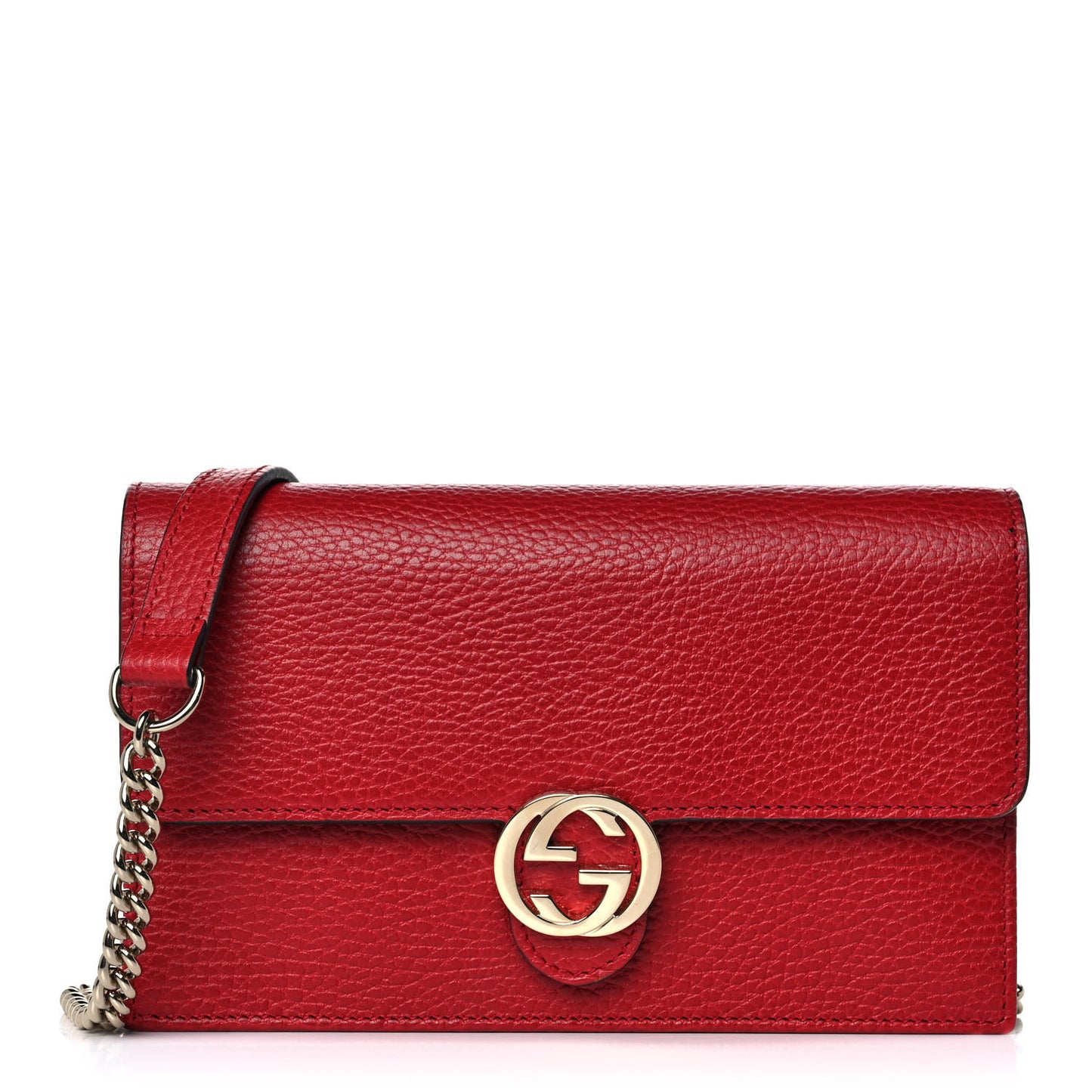 Dollar Calfskin Interlocking G Chain Wallet Red