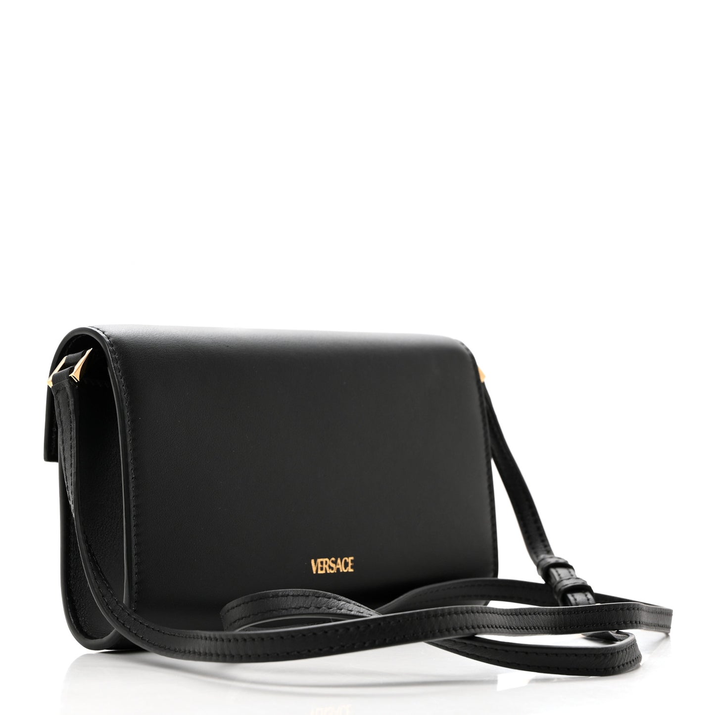 Lambskin Medusa Wallet On Strap Black