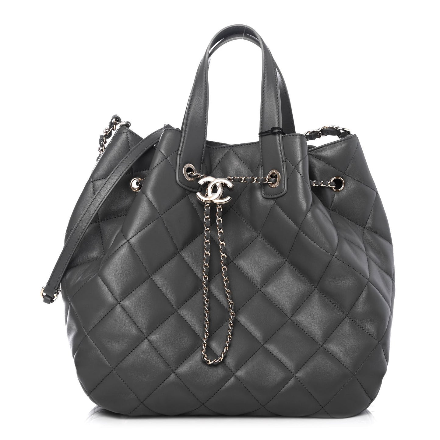 Lambskin Quilted CC Dweller Drawstring Tote Grey