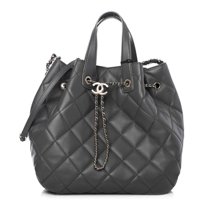 Chanel Lambskin Quilted CC Dweller Drawstring Tote Grey 1 of 4