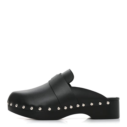 Hermes Calfskin Calya Mules 37 Black 1 of 8