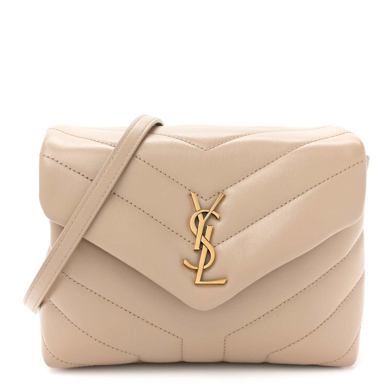 Saint Laurent Calfskin Y Quilted Monogram Toy Loulou Crossbody Bag Dark Beige 1 of 13