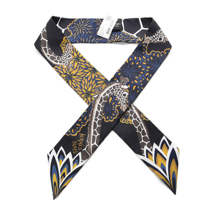 Hermes Silk The Three Graces Twilly Bleu Nuit Gold Black 1 of 4