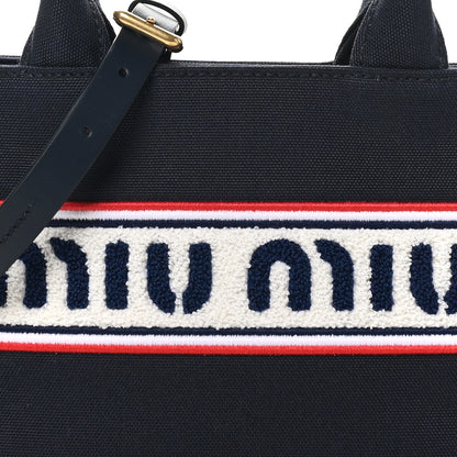 Miu Miu Canvas Logo Small Tote Baltico 7 of 9