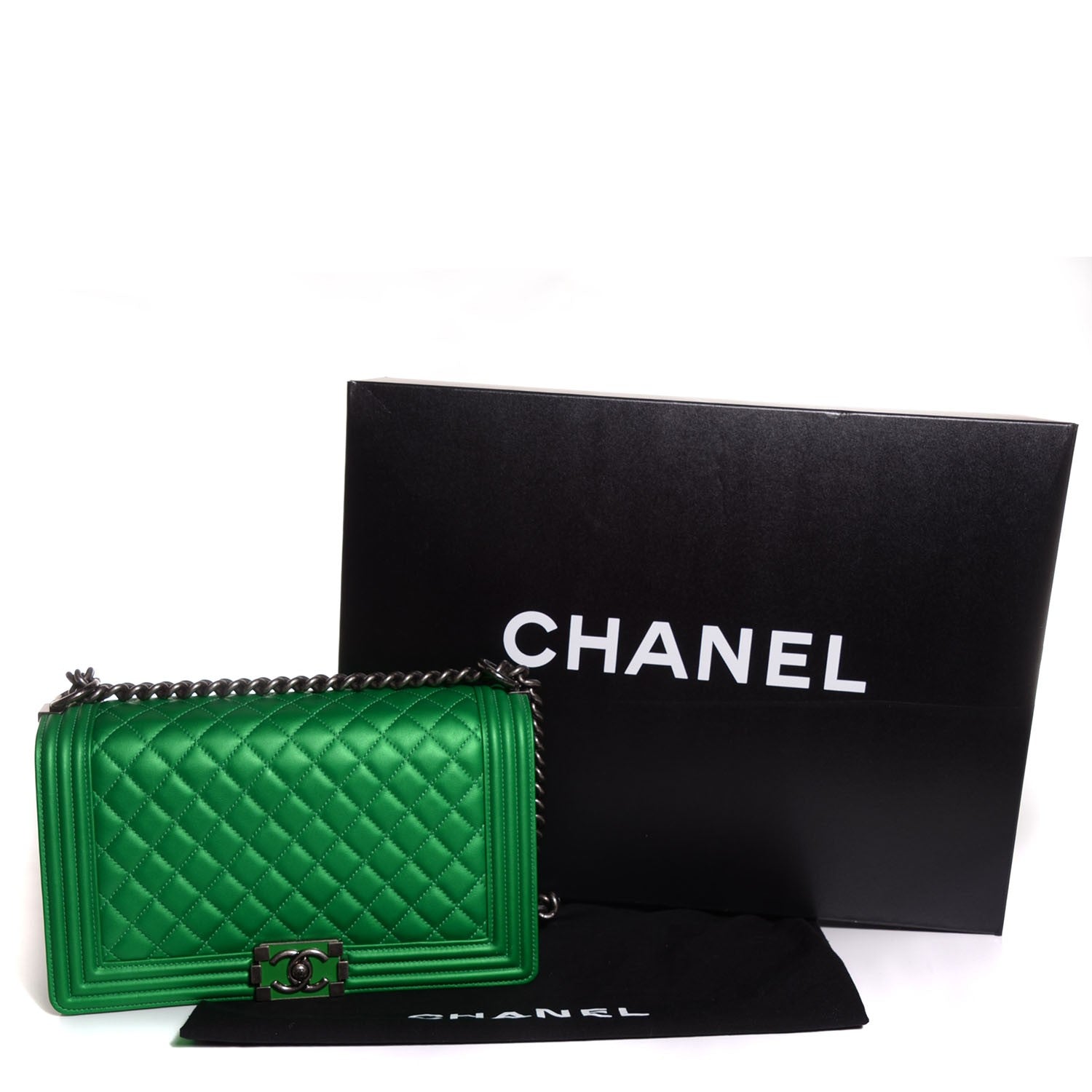 Chanel Metallic Calfskin Quilted Large Boy Flap Green 5 of 9