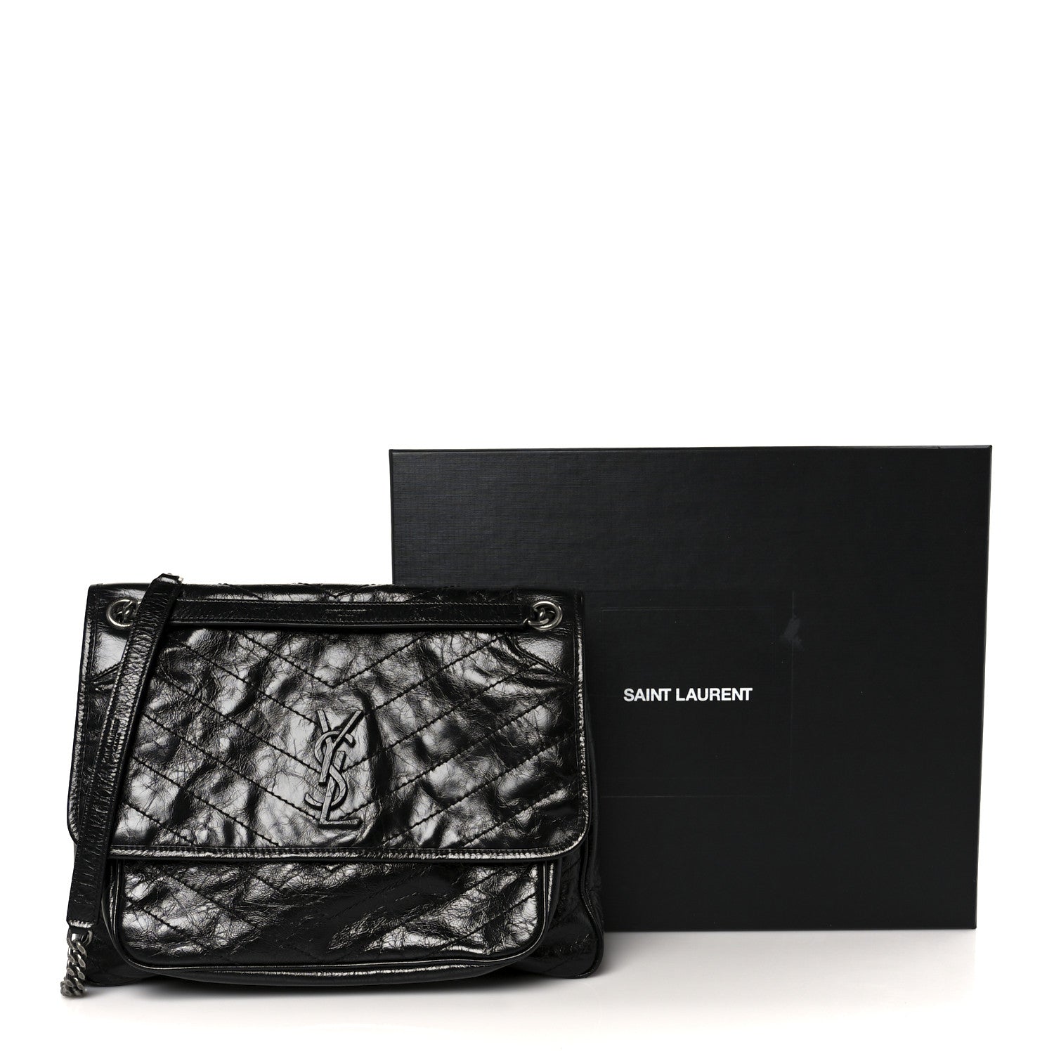 Saint Laurent Crinkled Calfskin Matelasse Monogram Large Niki Chain Satchel Black 12 of 12