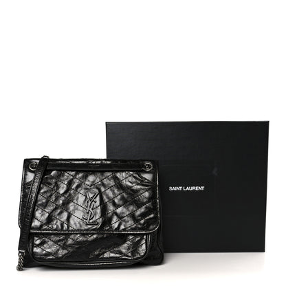 Saint Laurent Crinkled Calfskin Matelasse Monogram Large Niki Chain Satchel Black 12 of 12