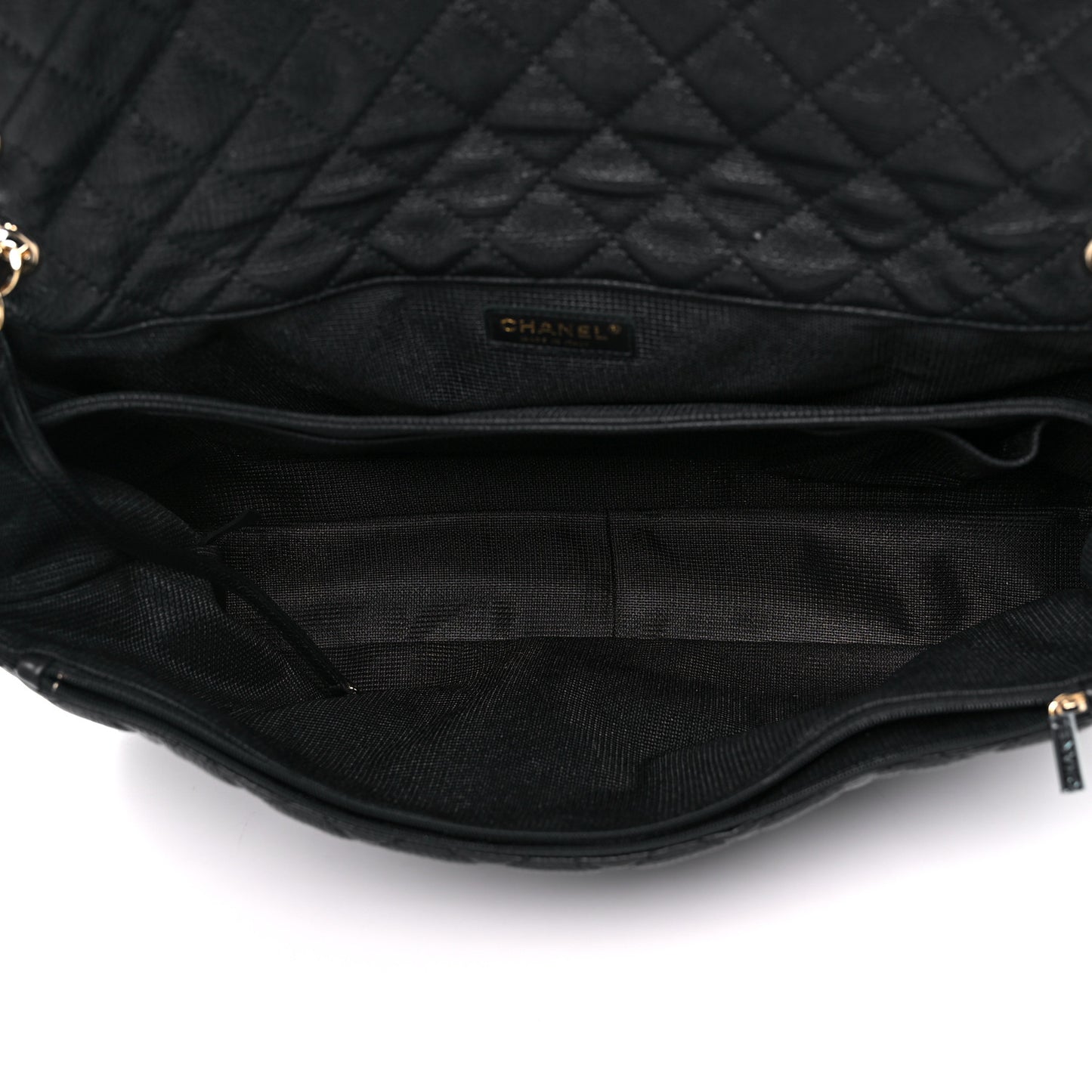 Calfskin Quilted XXL Travel Flap Bag Black