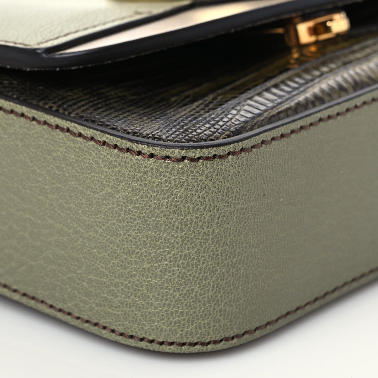 Goatskin Calfskin Lizard Embossed Mini C Double Carry Antique Green