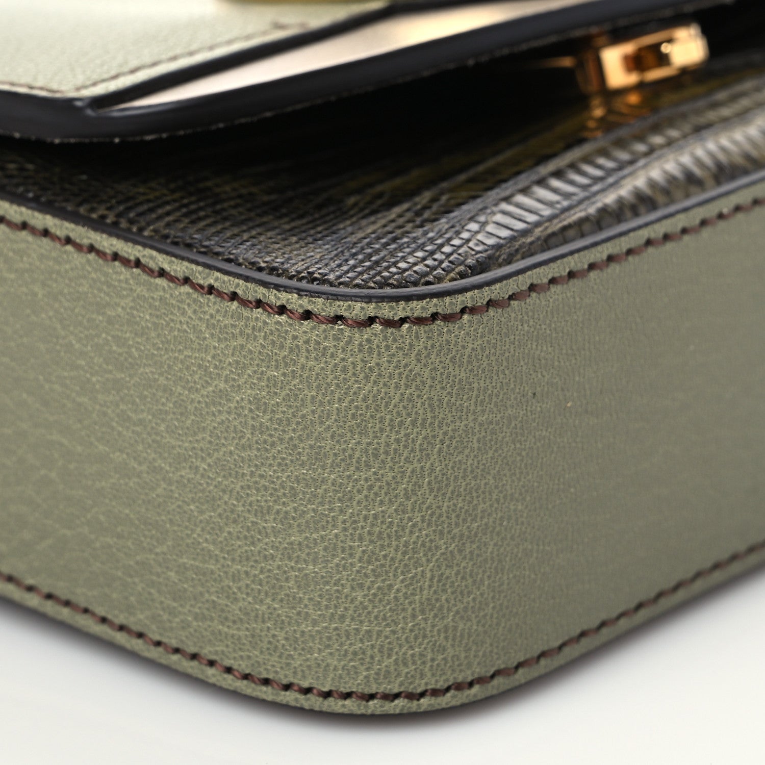 Chloe Goatskin Calfskin Lizard Embossed Mini C Double Carry Antique Green 7 of 8