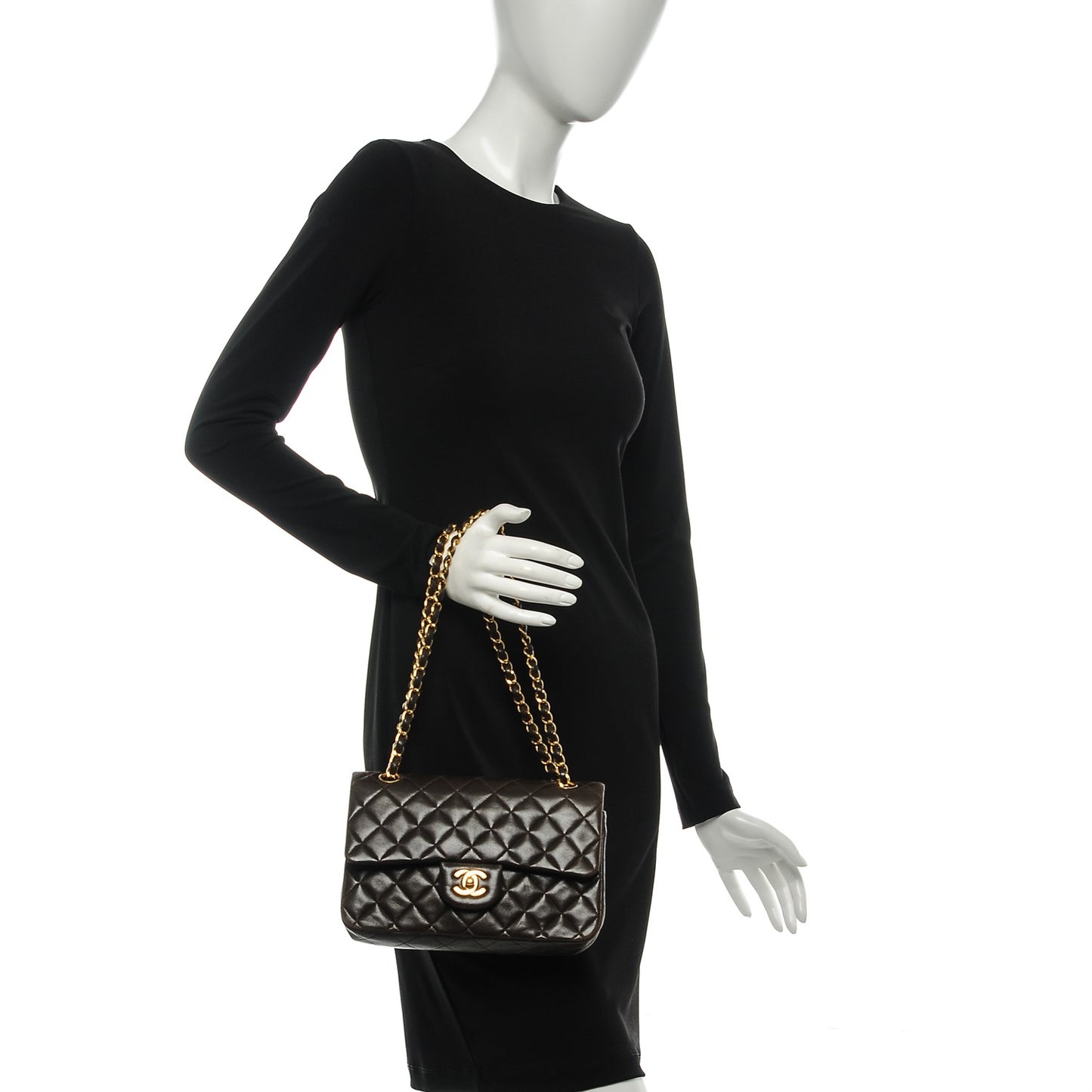 Lambskin Quilted Small Double Flap Dark Brown