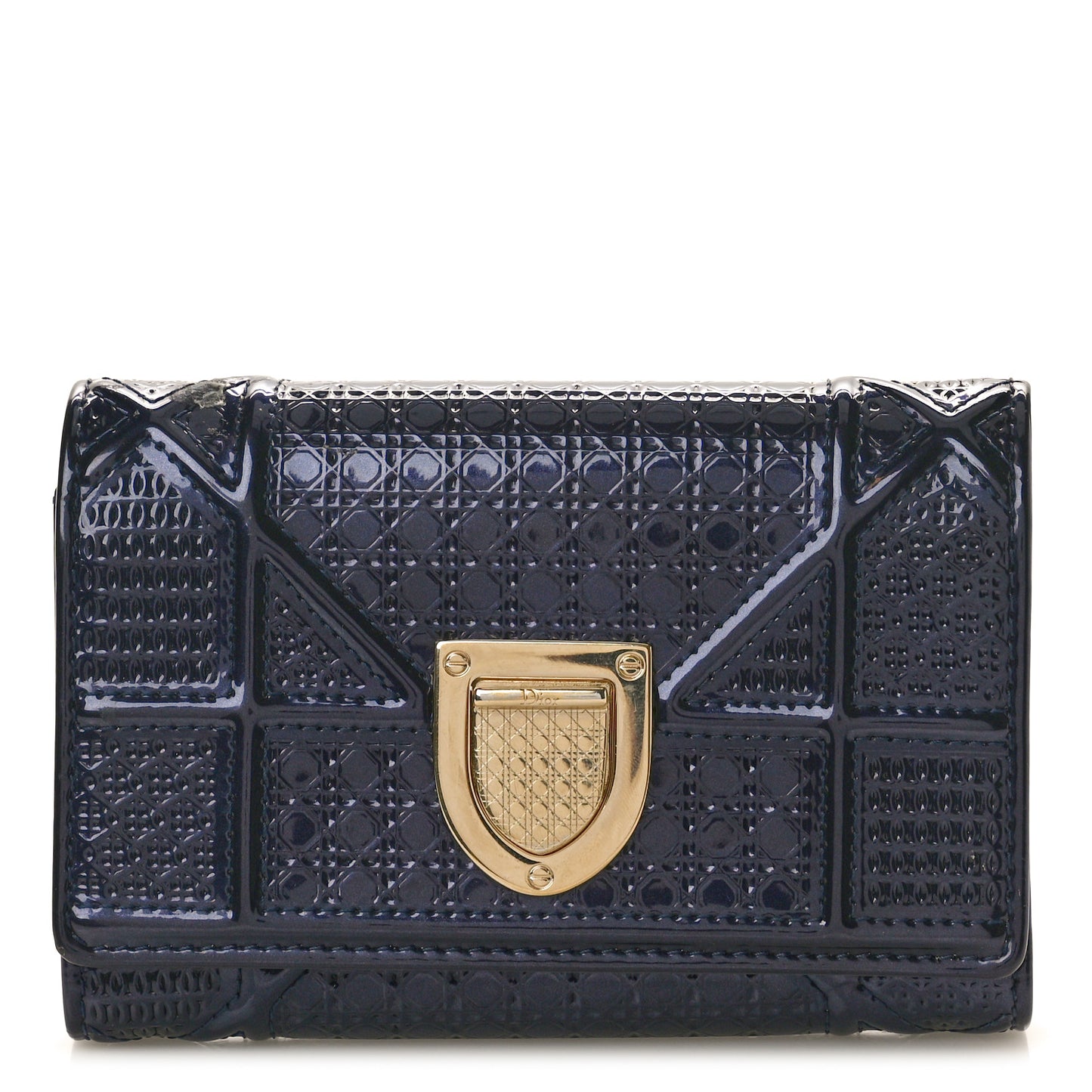 Metallic Patent Micro-Cannage Diorama Elancee Wallet Dark Blue