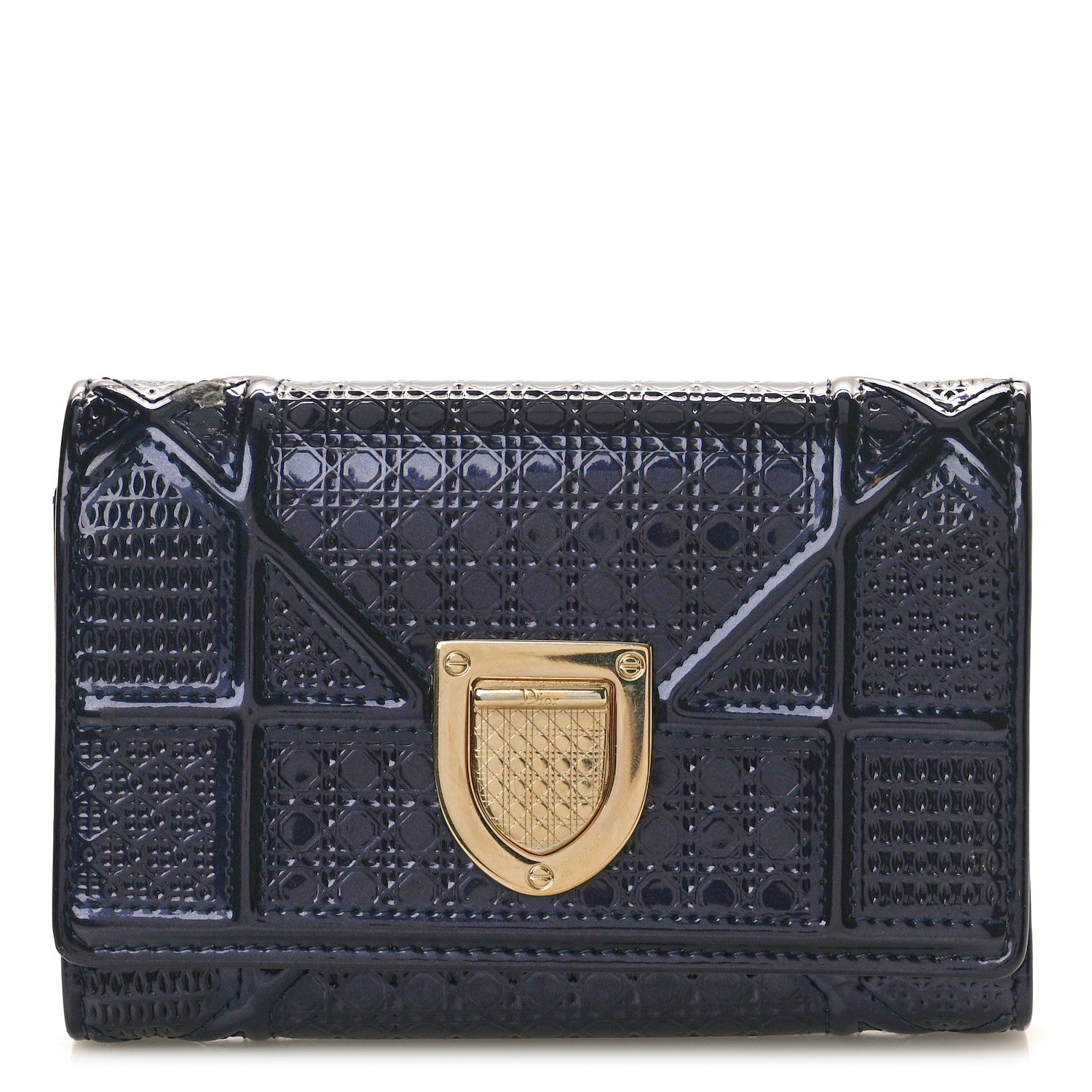 Christian Dior Metallic Patent Micro-Cannage Diorama Elancee Wallet Dark Blue 1 of 9