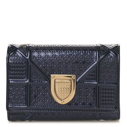 Christian Dior Metallic Patent Micro-Cannage Diorama Elancee Wallet Dark Blue 1 of 9