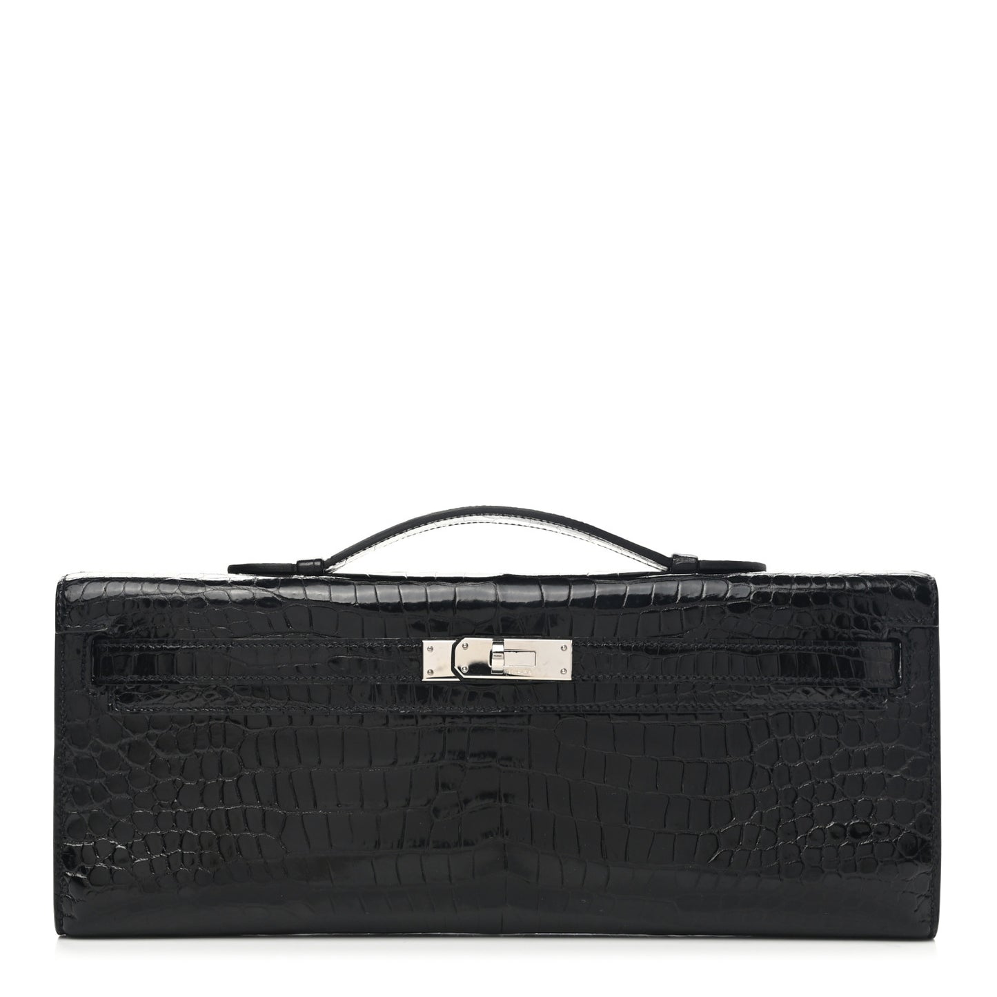 Shiny Porosus Crocodile Kelly Cut Pochette Black