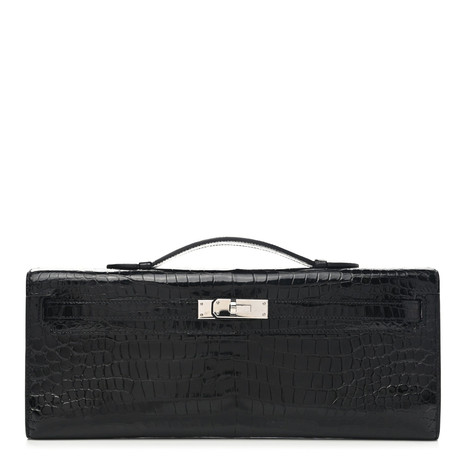 Hermes Shiny Porosus Crocodile Kelly Cut Pochette Black 1 of 9