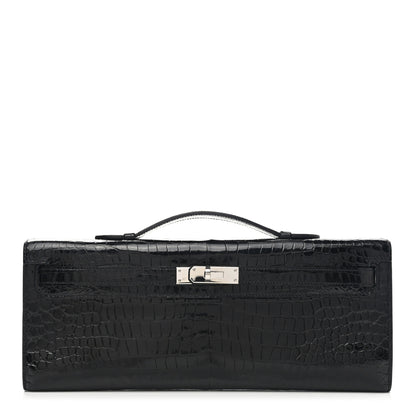 Hermes Shiny Porosus Crocodile Kelly Cut Pochette Black 1 of 9