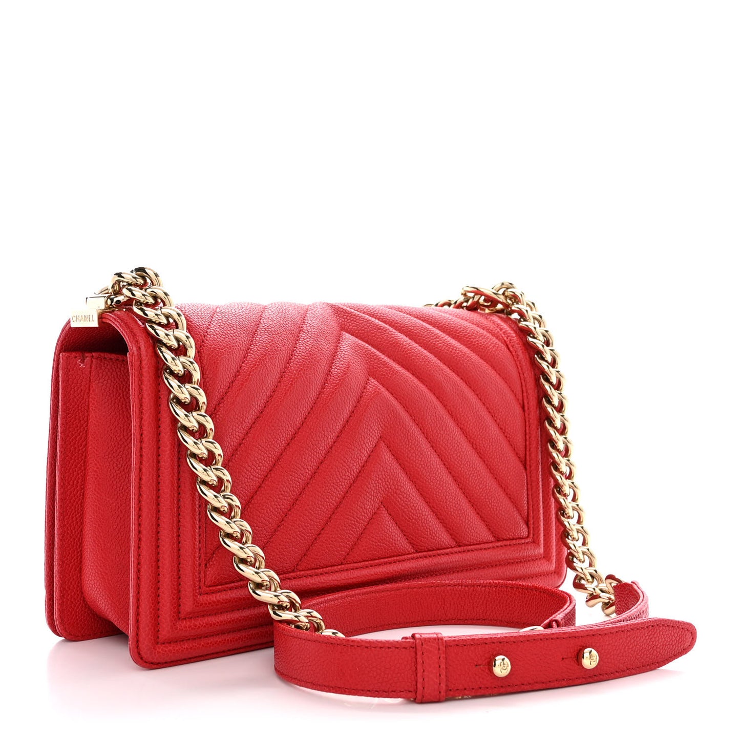 Caviar Chevron Quilted Medium Boy Flap Red