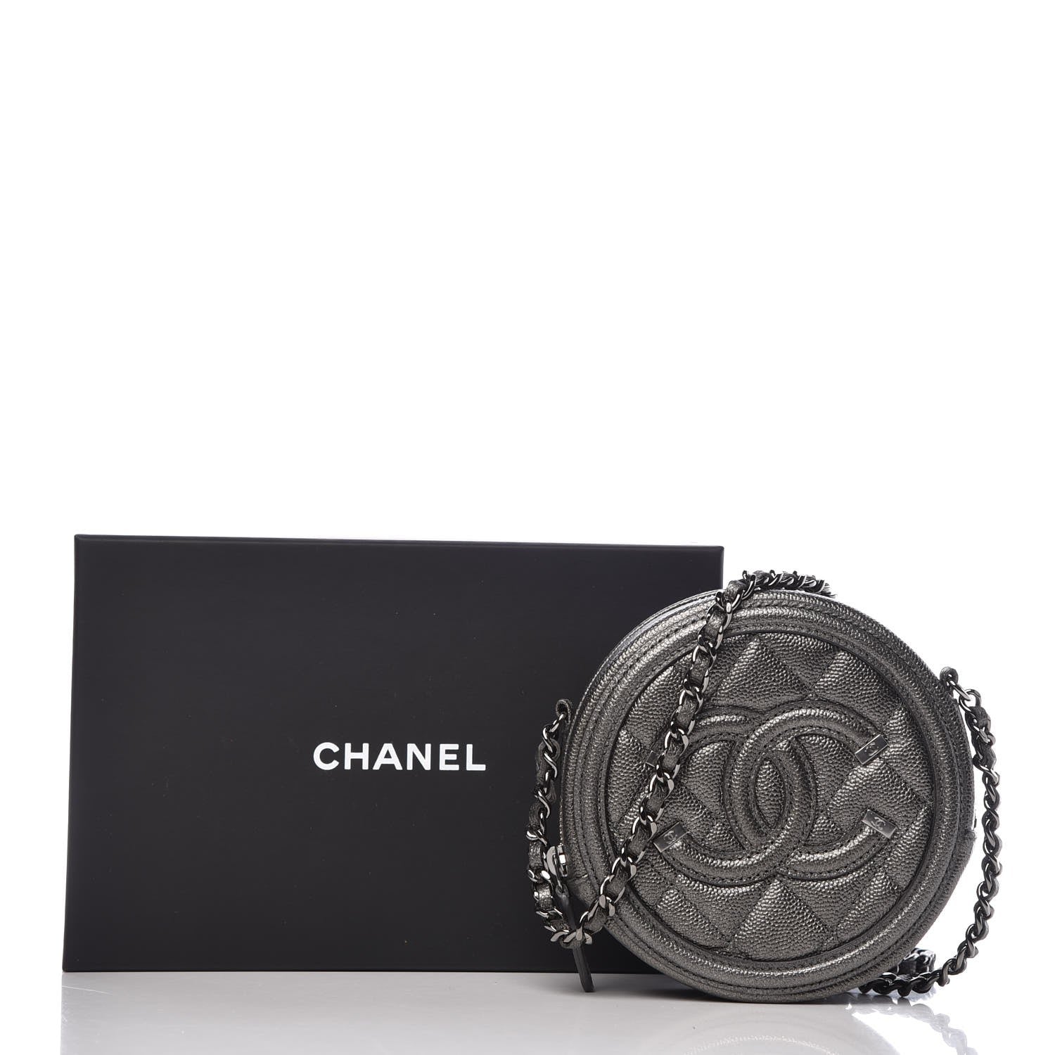 Chanel Metallic Caviar Quilted Round Filigree Crossbody Dark Silver 8 of 8