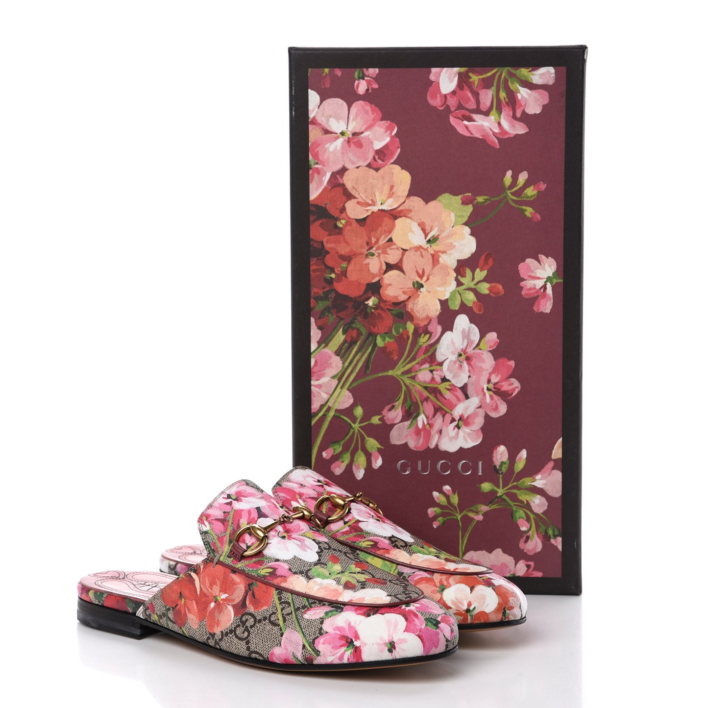 GG Supreme Monogram Blooms Womens Princetown Slippers 36.5 Beige Multicolor Dry Rose