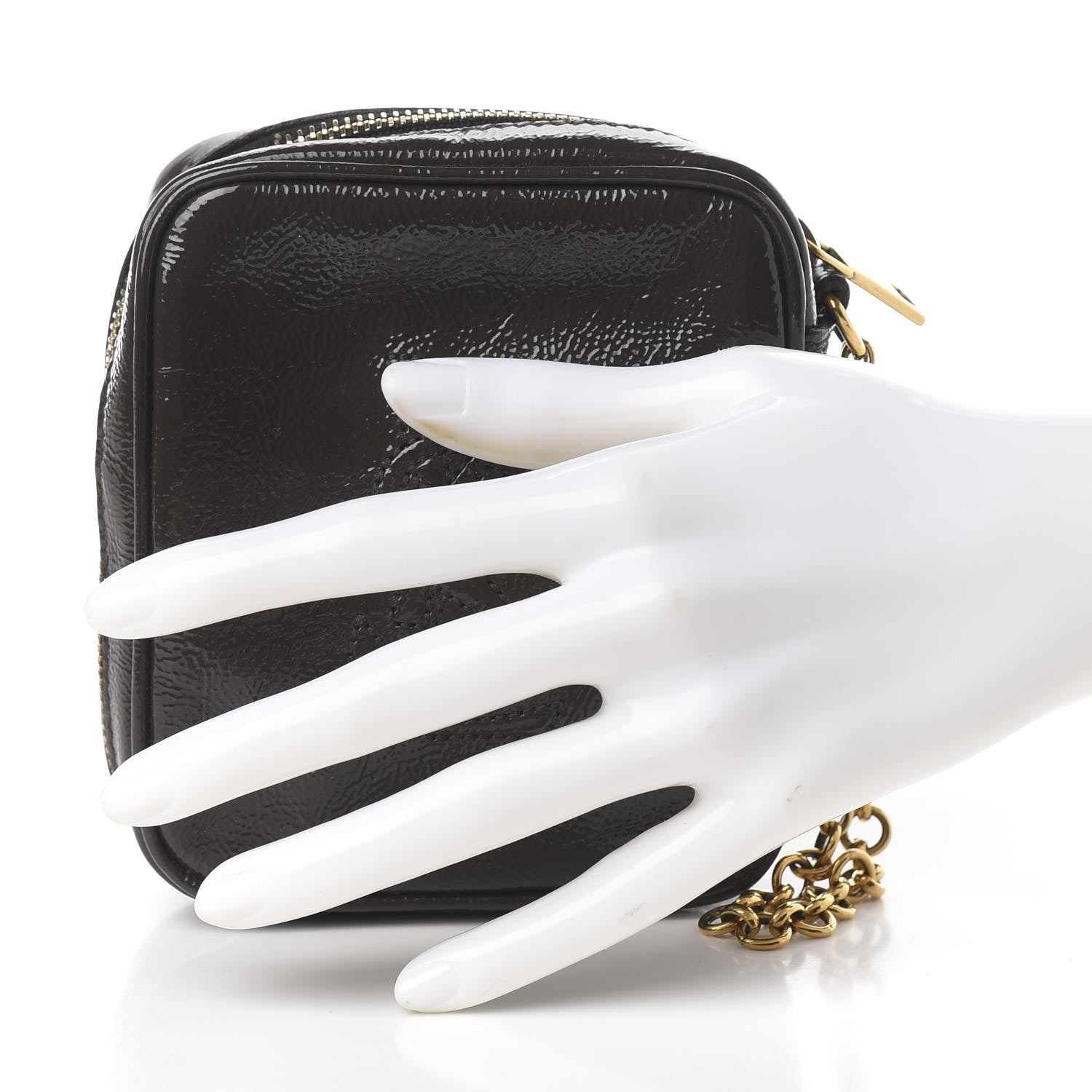 Saint Laurent Textured Patent Monogram Mini Wristlet Pebble 2 of 10
