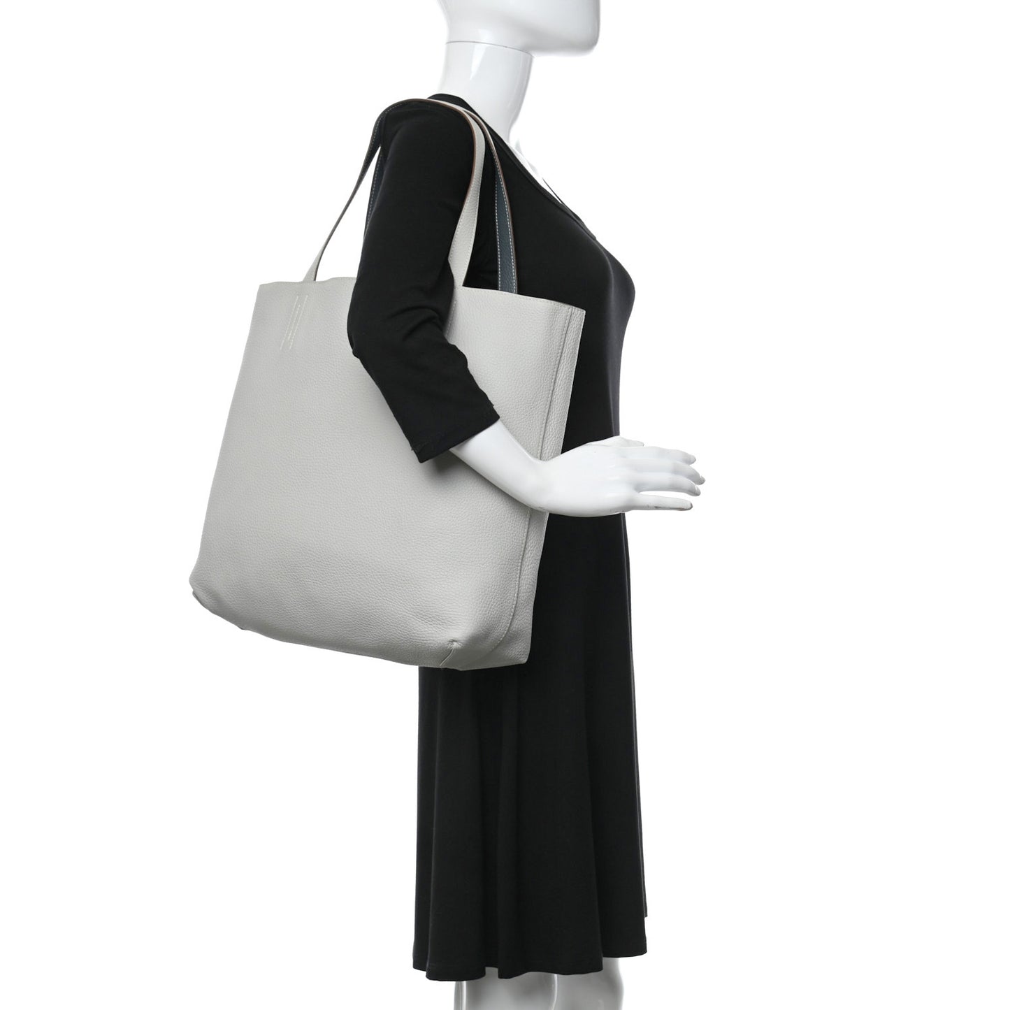 Taurillon Clemence Double Sens 36 Reversible Tote Gris Perle Bleu Orage
