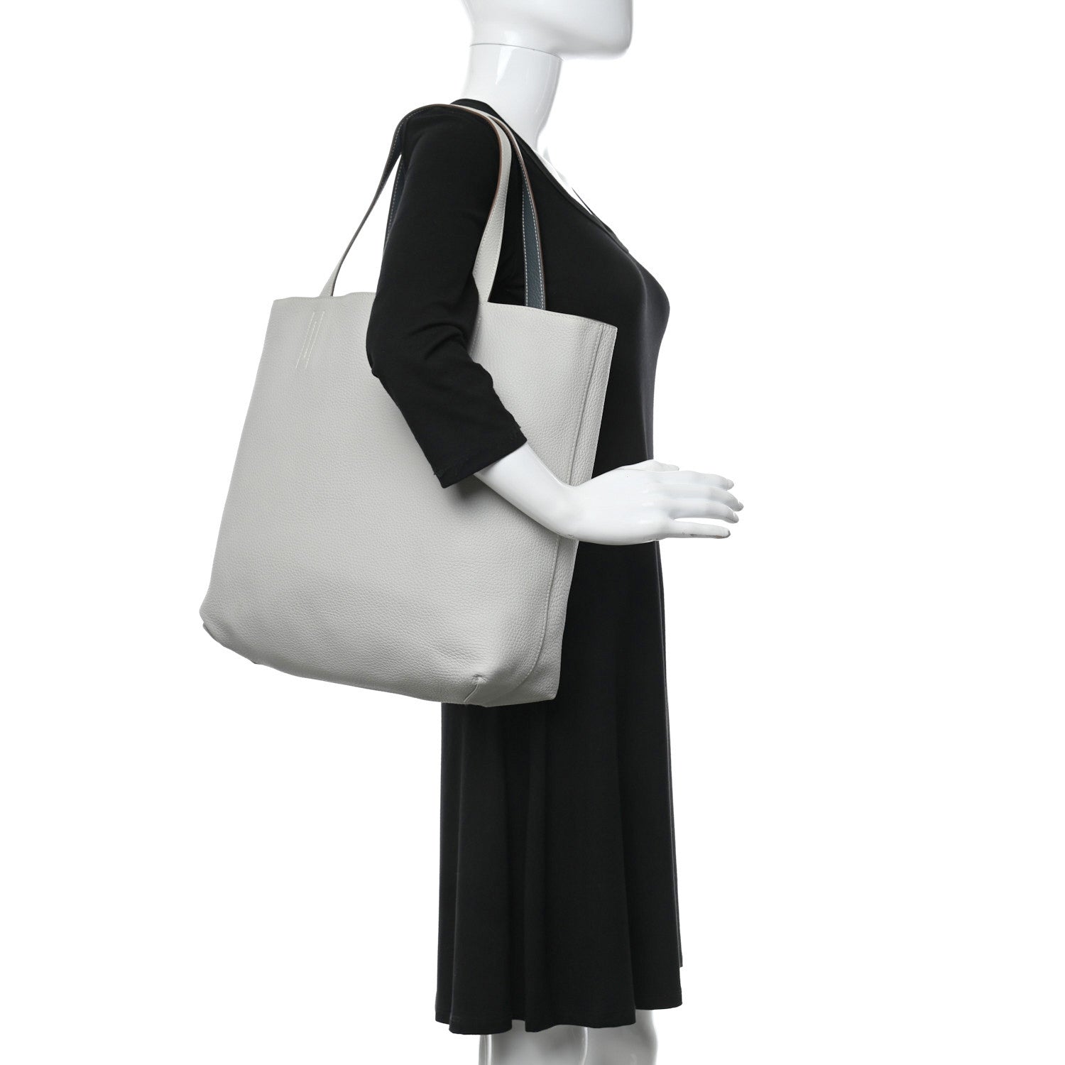 Hermes Taurillon Clemence Double Sens 36 Reversible Tote Gris Perle Bleu Orage 2 of 17